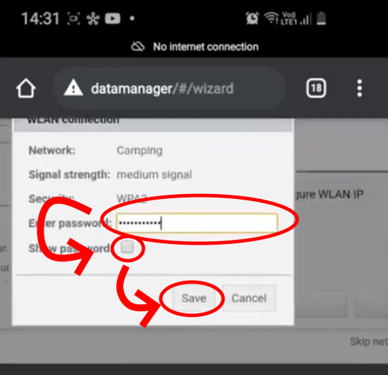 WiFi jelszó megadása